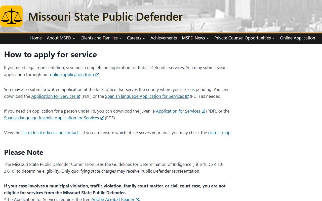 Sullivan County arrest records and Missouri State Public Defender application instructions
