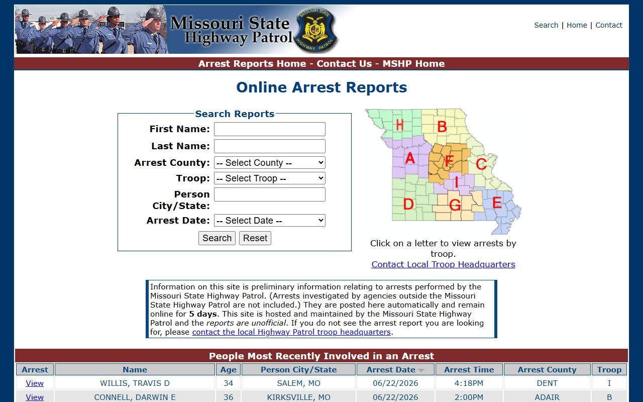Sullivan County criminal court records and Missouri State Highway Patrol arrest report search