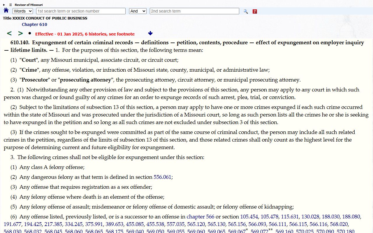 Sullivan County criminal court records and Missouri criminal record expungement statute