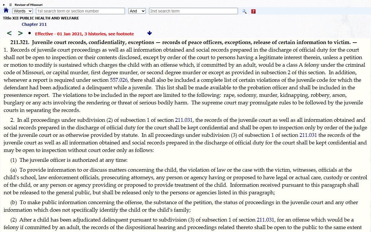 Sullivan County Circuit Court juvenile record confidentiality in Missouri