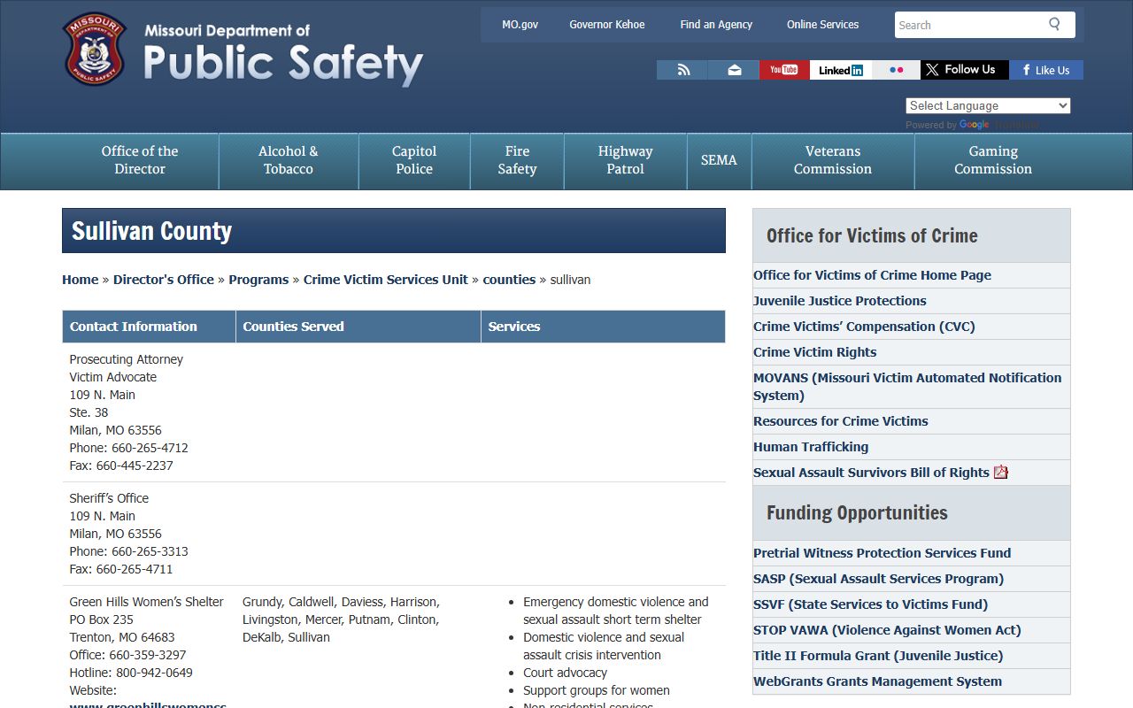 Sullivan County court records sheriff and victim services contacts