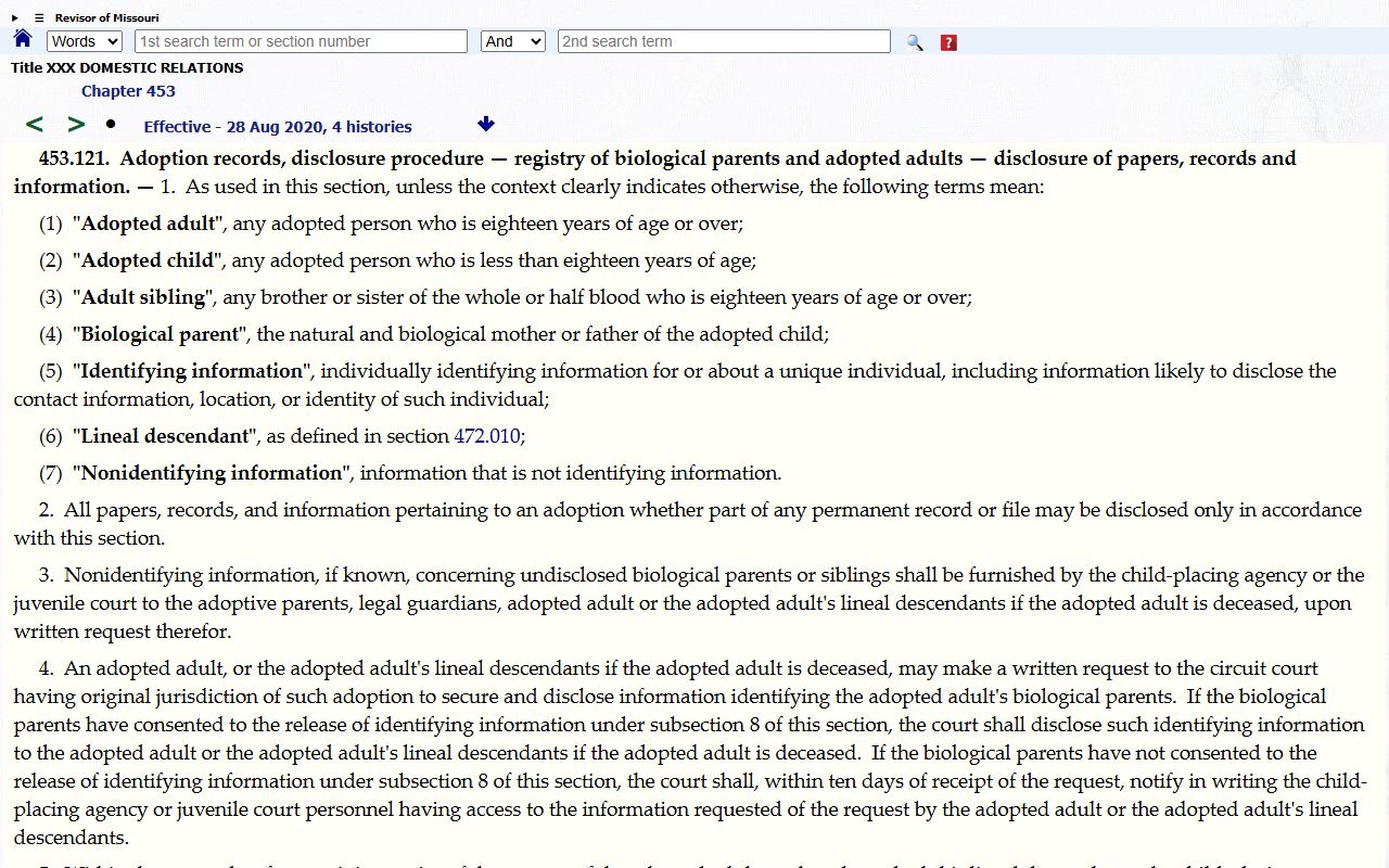 Sullivan County probate records and Missouri adoption record disclosure statute