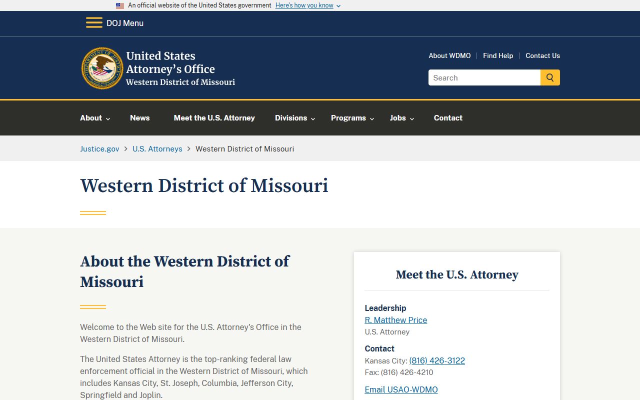 Sullivan County warrant search and U.S. Attorney Western District of Missouri responsibilities